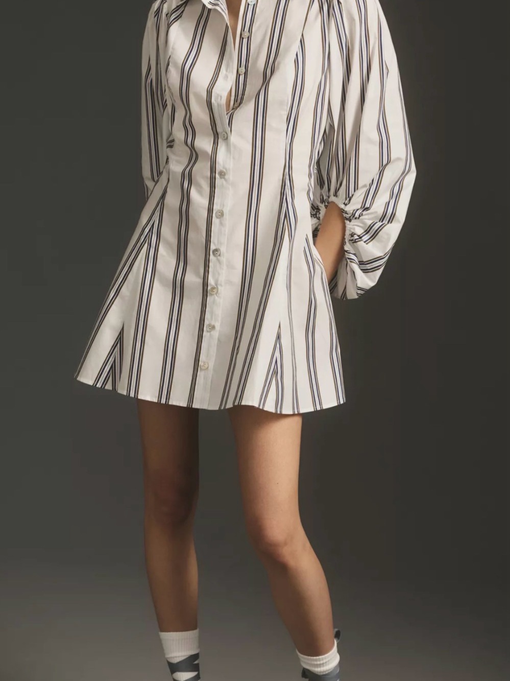 Anthropologie Plenty by Tracy Reese Striped Cotton Shirt Dress Balloon Sleeve M
